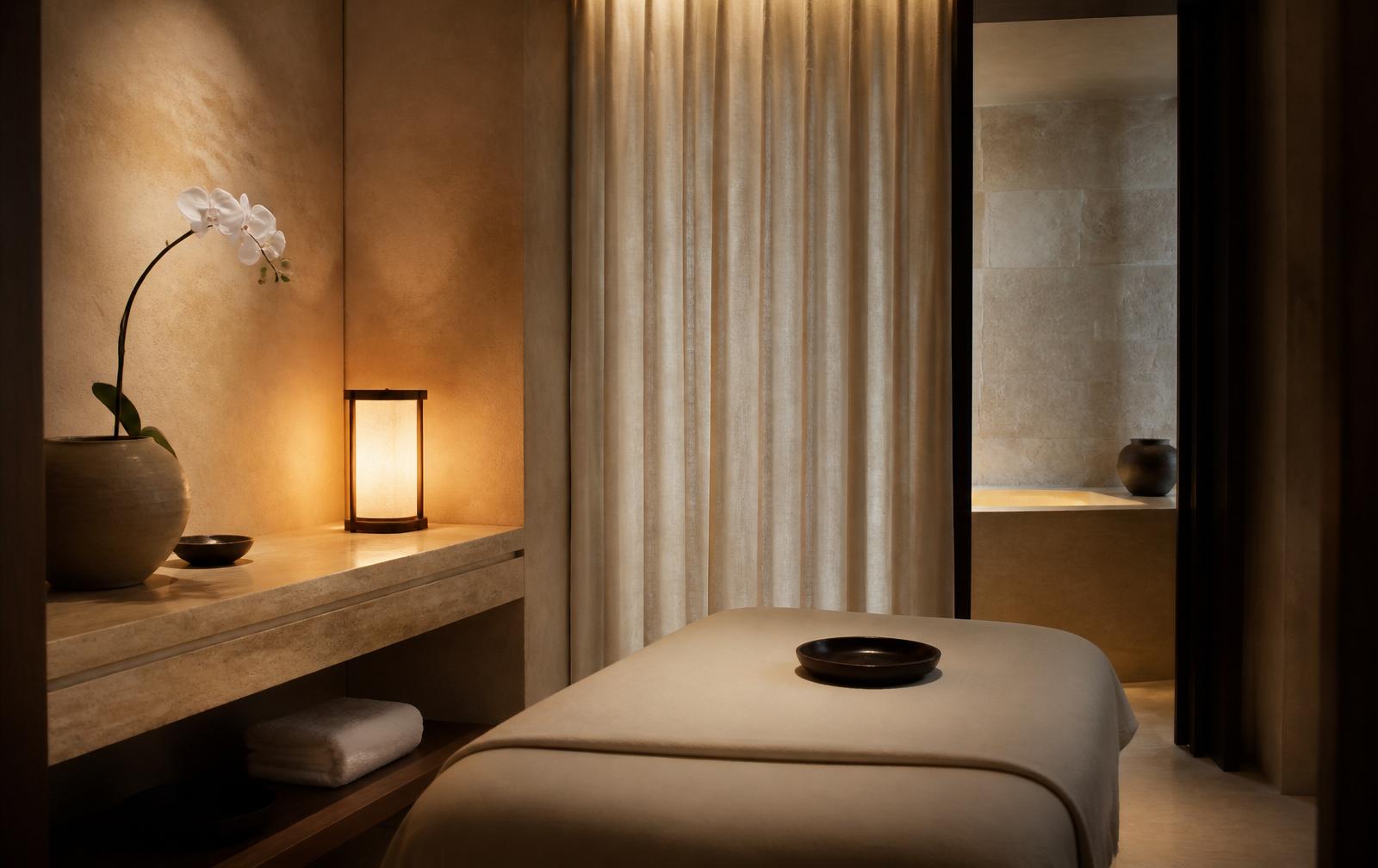 A warm, arched interior corridor inside Glamour Lounge